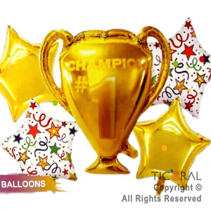 SET DE GLOBOS METALIZADO COPA MUNDIAL ESTRELLA 5 UNIDADES X 1